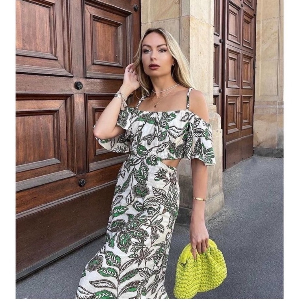Zara Botanical Cut Out Dress